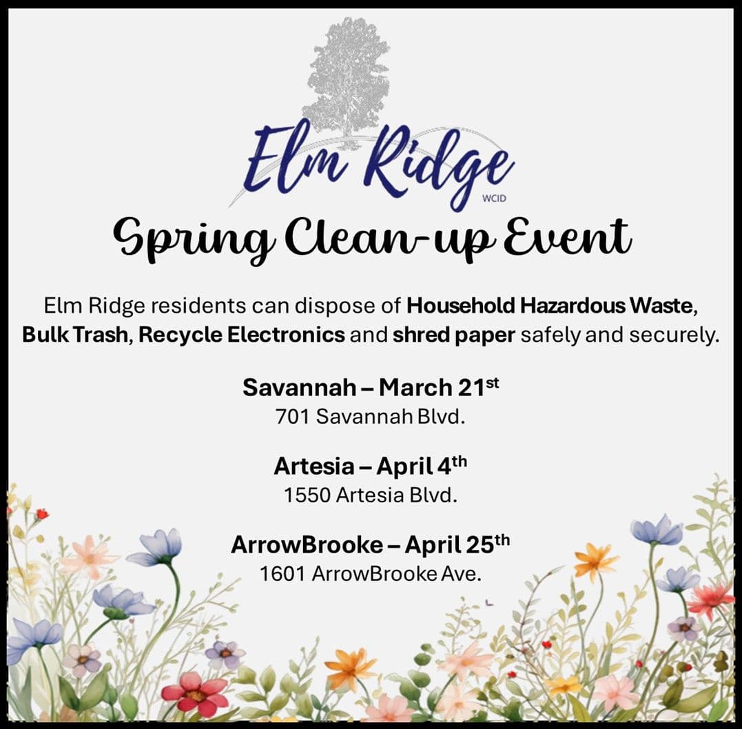 Elm Ridge WCID - Save the Date — Elm Ridge Spring Clean-Up Event!